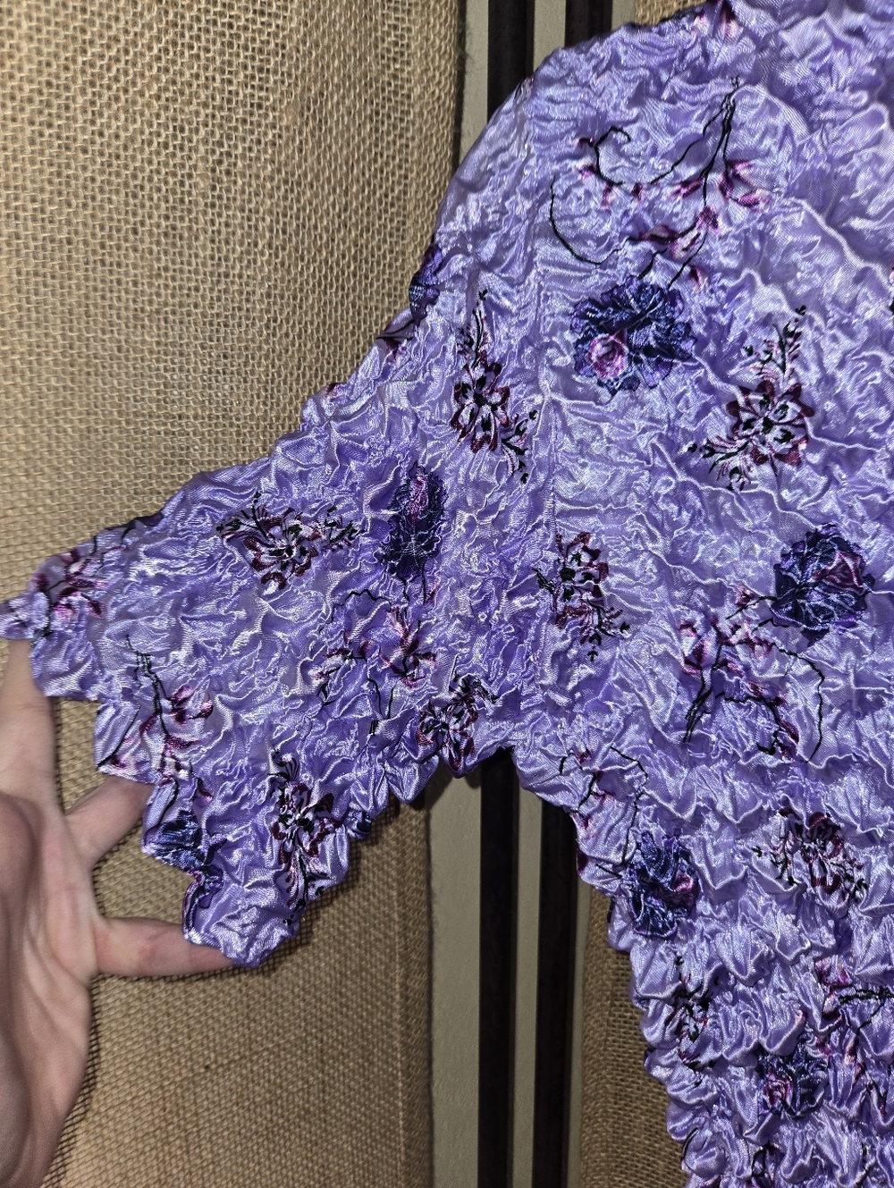 Vintage Y2K 2000s Lavender Floral Popcorn Bubble Stretchy Short Sleeve Top - Picture 3 of 8
